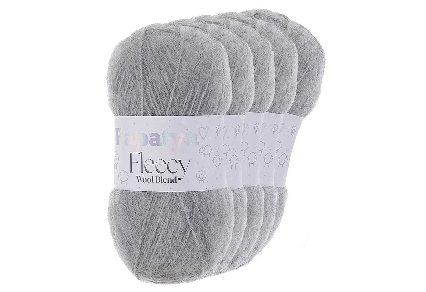 Papatya 5 x 100g Papatya Fleecy Kuschelgarn Wolle Häkelgarn Strickgarn Häkelwolle, 300 m, grau meliert von Papatya