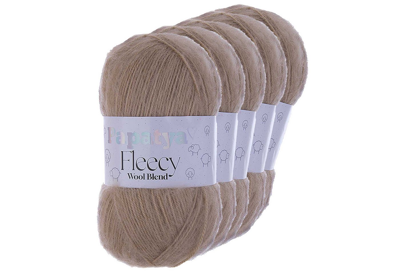 Papatya 5 x 100g Papatya Fleecy Kuschelgarn Wolle Häkelgarn Strickgarn Häkelwolle, 300 m, graubeige von Papatya