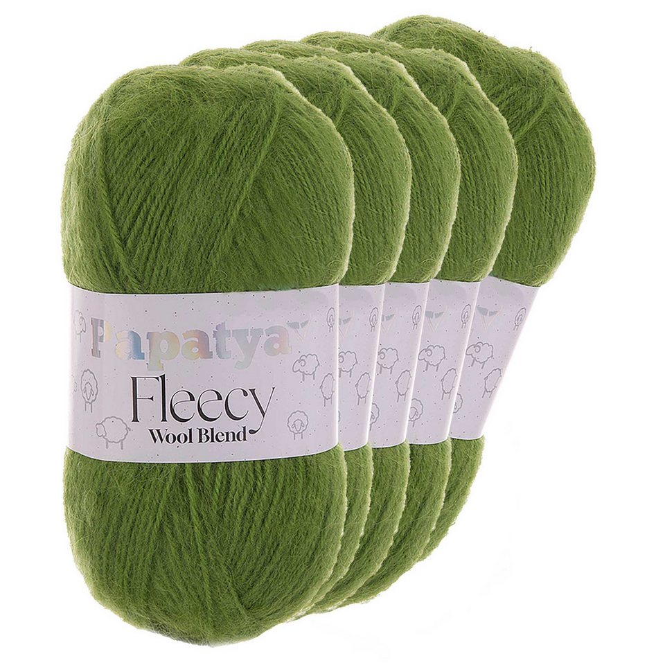 Papatya 5 x 100g Papatya Fleecy Kuschelgarn Wolle Häkelgarn Strickgarn Häkelwolle, 300 m, pistaziengrün von Papatya