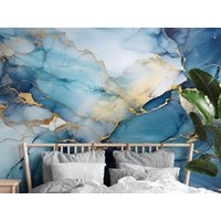 Abstrakte Blaue Marmortapete | Wanddekoration Hausrenovierung Wandkunst Vinyl-Tapete Zum Abziehen Und Aufkleben Oder Nicht Selbstklebend von PapayaWallsShop