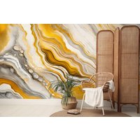 Abstrakte Tapete Aus Lebendigem Gelbem Marmor | Wanddekoration Hausrenovierung Wandkunst Vinyl-Tapete Zum Abziehen Und Aufkleben Oder Nicht von PapayaWallsShop