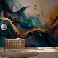 Abstrakte Vogeltapete | Wanddekoration Hausrenovierung Wandkunst Vinyl-Tapete Zum Abziehen Und Aufkleben Oder Nicht Selbstklebend von PapayaWallsShop