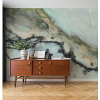 Abstraktes Wandbild Aus Hellgrünem Marmor | Wanddekoration Hausrenovierung Wandkunst Vinyl-Tapete Zum Abziehen Und Aufkleben Oder Nicht Selbstklebend von PapayaWallsShop