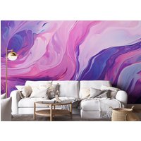 Abstraktes Wandbild Aus Rosa Und Lila Marmor | Wanddekoration Hausrenovierung Wandkunst Vinyl-Tapete Zum Abziehen Aufkleben Oder Nicht Selbstklebend von PapayaWallsShop