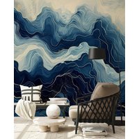 Blaue Abstrakte Tapete | Wanddekoration Hausrenovierung Wandkunst Vinyl-Tapete Zum Abziehen Und Aufkleben Oder Nicht Selbstklebend von PapayaWallsShop