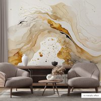 Braun-Weiße Abstraktions-Wandmalerei | Wanddekoration Hausrenovierung Wandkunst Vinyl-Tapete Zum Abziehen Und Aufkleben Oder Nicht Selbstklebend von PapayaWallsShop