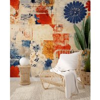 Bunte Florale Abstraktionstapete | Wanddekoration Hausrenovierung Wandkunst Vinyl-Tapete Zum Abziehen Und Aufkleben Oder Nicht Selbstklebend von PapayaWallsShop