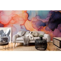Bunte Marmortapete | Abstraktes Wanddekor Gießen Hausrenovierung Wandkunst Vinyl-Tapete Zum Abziehen Und Aufkleben Oder Nicht Selbstklebend von PapayaWallsShop