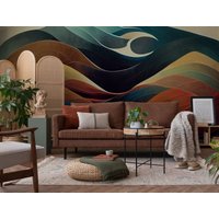 Buntes Abstraktes Wellen-Wandbild | Wanddekoration Hausrenovierung Wandkunst Vinyl-Tapete Zum Abziehen Und Aufkleben Oder Nicht Selbstklebend von PapayaWallsShop