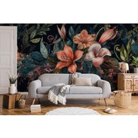 Dunkles Blumenwandbild, Blumenstrauß | Wanddekoration Hausrenovierung Wandkunst Vinyl-Tapete Zum Abziehen Und Aufkleben Oder Nicht Selbstklebend von PapayaWallsShop