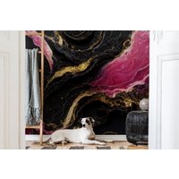 Fototapete Aus Schwarzem Und Rosa Marmor | Wanddekoration Hausrenovierung Wandkunst Vinyl-Tapete Zum Abziehen Aufkleben Oder Nicht Selbstklebend von PapayaWallsShop