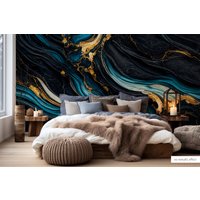 Fototapete Mit Dunklen Abstrakten Wellen | Wanddekoration Hausrenovierung Wandkunst Vinyl-Tapete Zum Abziehen Und Aufkleben Oder Nicht Selbstklebend von PapayaWallsShop