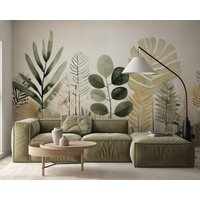 Moderne Boho-Tapete Mit Pflanze | Wanddekoration Hausrenovierung Wandkunst Vinyl-Tapete Zum Abziehen Und Aufkleben Oder Nicht Selbstklebend von PapayaWallsShop