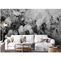Monochromes Florales Wandbild | Wanddekoration Hausrenovierung Wandkunst Vinyl-Tapete Zum Abziehen Und Aufkleben Oder Nicht Selbstklebend von PapayaWallsShop