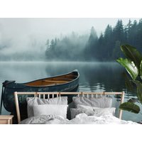 Neblige Landschaftstapete Mit Boot | Wanddekoration Hausrenovierung Wandkunst Abziehbare Und Aufklebbare Oder Nicht Selbstklebende Vinyltapete von PapayaWallsShop