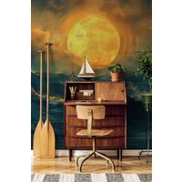 Ozean-Landschaftstapete, Moderne Kunst | Wanddekoration Hausrenovierung Wandkunst Vinyl-Tapete Zum Abziehen Und Aufkleben Oder Nicht Selbstklebend von PapayaWallsShop