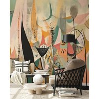 Regenbogen Abstraktes Vintage-Wandbild | Wanddekoration Hausrenovierung Wandkunst Vinyl-Tapete Zum Abziehen Und Aufkleben Oder Nicht Selbstklebend von PapayaWallsShop