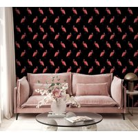 Rosa Flamingo-Vogel-Tapete | Wanddekoration Hausrenovierung Wandkunst Vinyl-Tapete Zum Abziehen Und Aufkleben Oder Nicht Selbstklebend von PapayaWallsShop