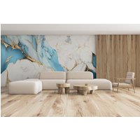 Weißes Und Blaues Abstraktes Marmor-Wandbild | Wanddekoration Hausrenovierung Wandkunst Vinyl-Tapete Zum Abziehen Aufkleben Oder Nicht Selbstklebend von PapayaWallsShop