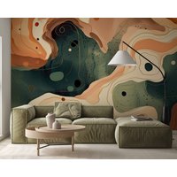 Wellenförmiges Abstraktes Wandbild | Wanddekoration Hausrenovierung Wandkunst Vinyl-Tapete Zum Abziehen Und Aufkleben Oder Nicht Selbstklebend von PapayaWallsShop