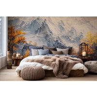 Winterliche Berglandschaftstapete | Moderne Wanddekoration Hausrenovierung Wandkunst Vinyl-Tapete Zum Abziehen Und Aufkleben Oder Nicht Selbstklebend von PapayaWallsShop