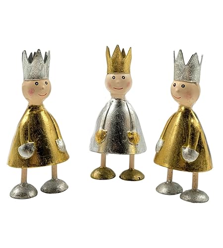 Pape Kunstgewerbe 3 Könige in Silber und Gold aus Metall handbemalt je 10 cm als Deko zum Aufstellen von Pape Kunstgewerbe