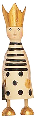 Pape putzige kleine Dekofigur König zum Stellen in Creme-schwarz mit Goldener Krone aus Metall hergestellt in Handarbeit (Creme mit Streifen und Punkten) von Pape