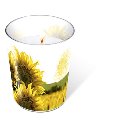 1 Glaskerze Sonnenblumen Blumen Sommer 10x8,5cm von Paper+Design