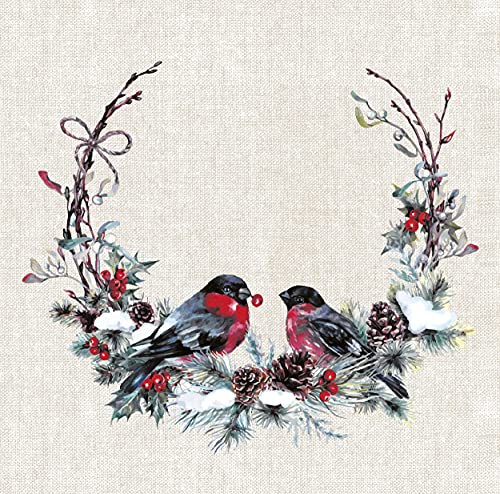 12 Dinner Servietten Vögel im Kranz als Tischdekoration Winter 40 x 40 cm von Paper+Design