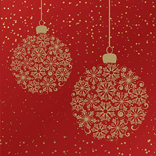 16 Lunch Servietten Weihnachtskugel aus Schneekristallen gold auf rot 33cm von Paper+Design