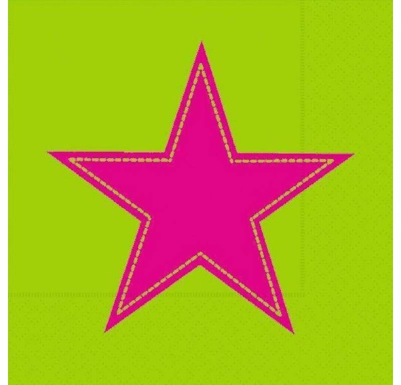 Paper+Design Papierserviette 20 COCKTAIL SERVIETTEN 25x25cm. Pinker Stern auf kiwi von Paper+Design