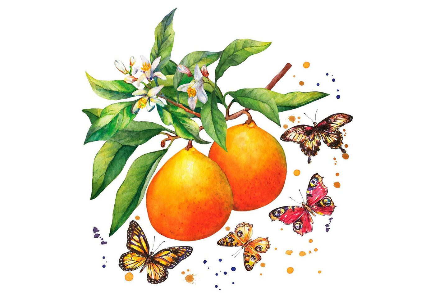 Paper+Design Papierserviette Schmetterlinge & Orangen, (20 St), 33 cm x 33 cm von Paper+Design