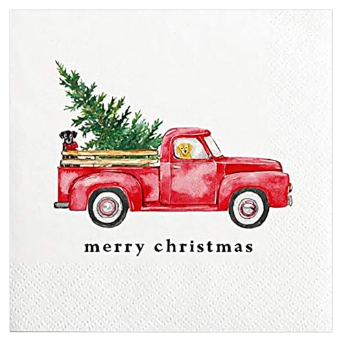 Paper Design Rote LKW-Weihnachts-Servietten, 12,7 x 12,7 cm, 40 Stück, 3-lagig, FSC-zertifiziert, für rustikale Weihnachtsdekoration, Party-Servietten von Paper+Design