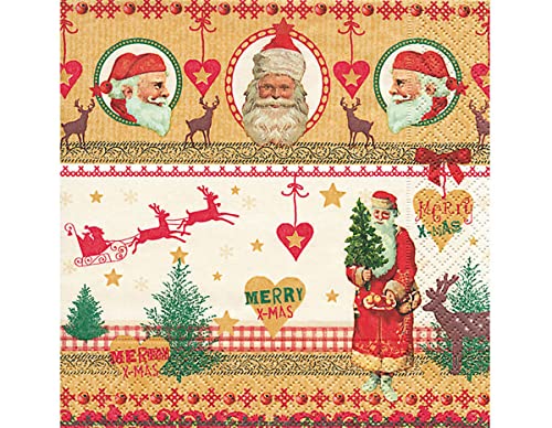 Servietten Papier Bilder des Weihnachtsmanns 33x33cm. 20u. Weihnachten von Paper + Design