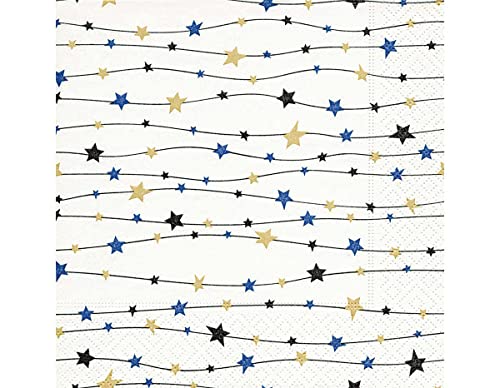 Servietten Papier Stars in Linien, Blau, 33 x 33 cm, 20U von Paper + Design