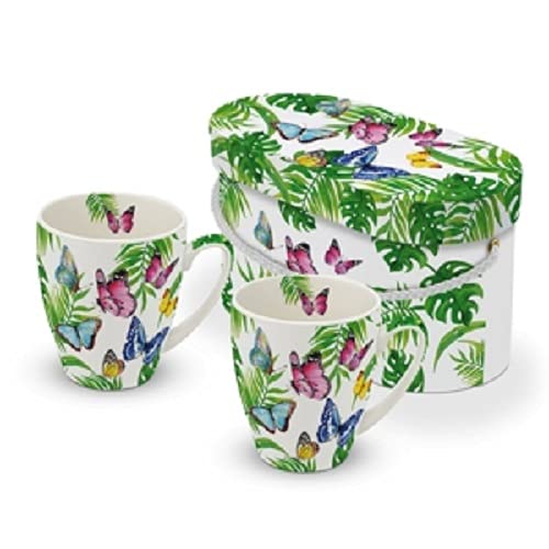Paper Product Design 2er-Set Kaffeebecher Tropical Butterflies mit Geschenkbox, Schmetterlinge Falter Tiere, Porzellan, 350 ml, 2 Stück von Paper Product Design