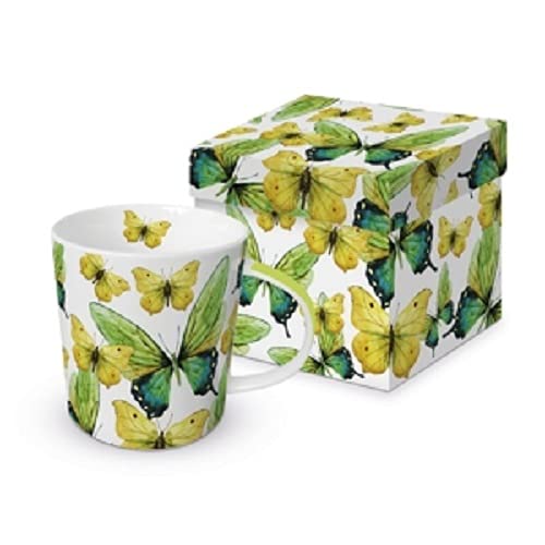 Kaffeebecher Green Butterflies mit Geschenkbox, Tasse Tiere Tier Falter Geschenkset Schmetterlinge von Paper Product Design