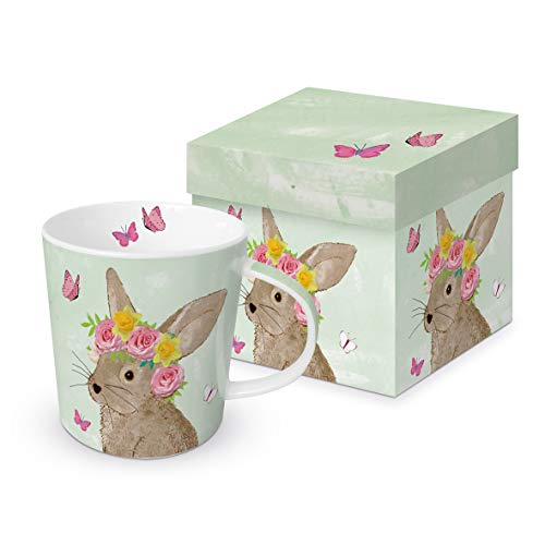 Paperproduct Design Porzellan Kaffeebecher Hase mit Geschenkbox, grün, Tasse Tiere Tier Geschenkset Schmetterlinge von Paperproducts Design