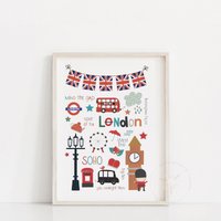 London Print - A4 Poster + Lustige Wandkunst Für Kinder Kinderzimmer Kunst Baby Shower Kleinkind Kunstdruck Spielzimmer England von PaperDaisiesJadorne