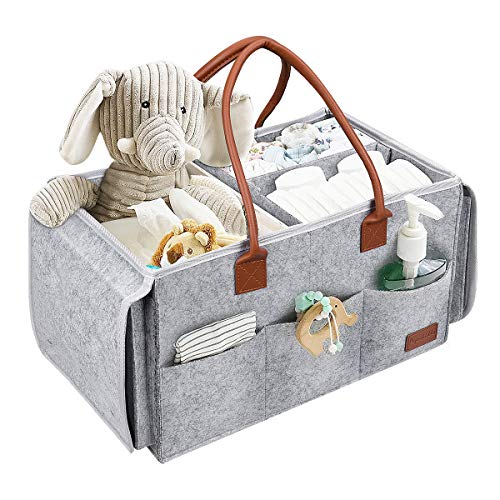 PaperKiddo Baby Windel Caddy Organizer mit Wickeltisch, 2 in 1 tragbaren Filz Kinderzimmer Vorratsbehälter und Auto Organizer für Windeln, Baby Wipes und Spielzeug von PaperKiddo