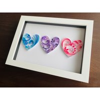 Quilled Heart Trio - Muttertag, Valentinstag, Hochzeit, Jahrestag Geschenk Liebesgeschenk Gerahmte Wandkunst von PaperPetalCraftShop