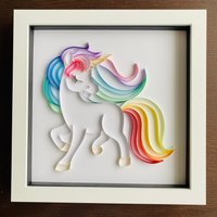 Regenbogen Einhorn Quilling Kunst Im Kasten-Rahmen- Großes Wanddekor - Kann Personalisiert Werden von PaperPetalCraftShop