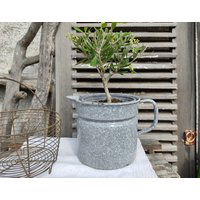 Vintage Topf Emailtopf Milchtopf Emaille Grau Gesprenkelt Landhaus Bauernhaus Farmhouse Kitchen French Shabby Patina Ländlicher Charrme von PaperShopVintage