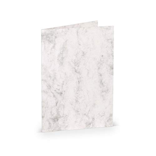 PAPERADO 50 Faltkarten DIN B6 Grau Marmora Marmor Weiß - Doppelkarten vorgefaltet blanko 220 g/m² - 12 x 16,9 cm - Klappkarten Basteln Einladungskarten Hochzeit Kommunion von PAPERADO