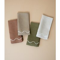 Natürliche 100% Leinen Servietten Mit Gezähnter Stickerei - 4Er Set. Hochzeiten, Dinnerpartys, Einweihungsgeschenk von PaperandBloomSupply
