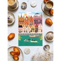 Brügge Retro Stadt Poster Buntes Belgien Kunst, A4 von PaperandCities