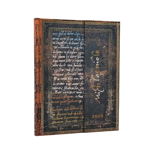 2026 Michelangelo, Handwriting (Embellished Manuscripts Collection) Ultra 12-month Horizontal Hardcover Flexi Dayplanner 2026 (Wrap Closure) von Paperblanks