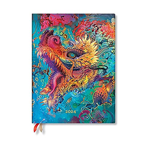 Paperblanks Flexi 12-Monatskalender 2024 Humming Dragon, Day-at-a-Time - Ultra (230 x 180), Englisch (Feiertage International) von Paperblanks
