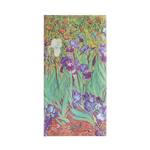 Paperblanks French 2024 DP Van Gogh's Irises 12-Month Slim Horizontal Elastic Band Closure 160 Pg 100 GSM von Paperblanks