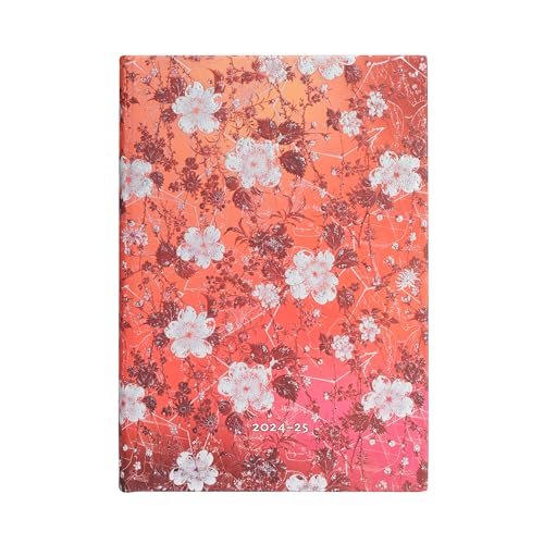 Paperblanks 13-Monatskalender 2025, Sakura, Midi, Horizontal, Elastikband-Verschluss von Paperblanks